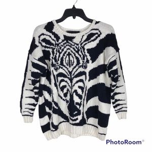 Hand Knit Black White Zebra Sweater